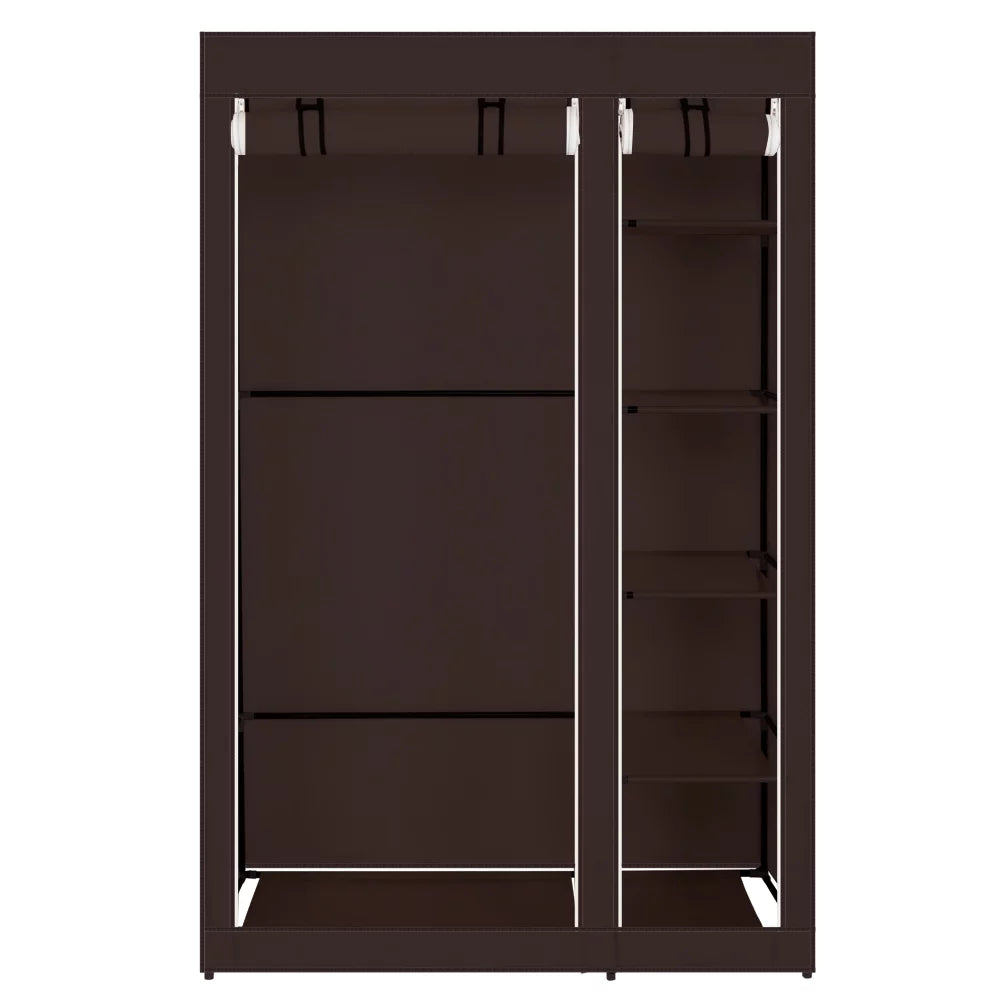 Portable Clothes Closet, Wardrobe Double Rod Storage Organizer, Brown