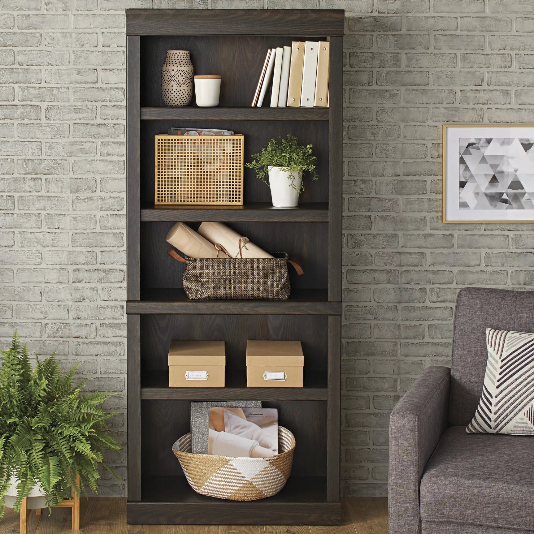 Glendale 5-Shelf Bookcase, Dark Oak