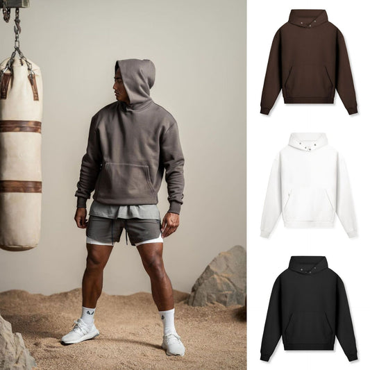 Fall Winter Men Brushed Hoody Solid Color Loose Hooded