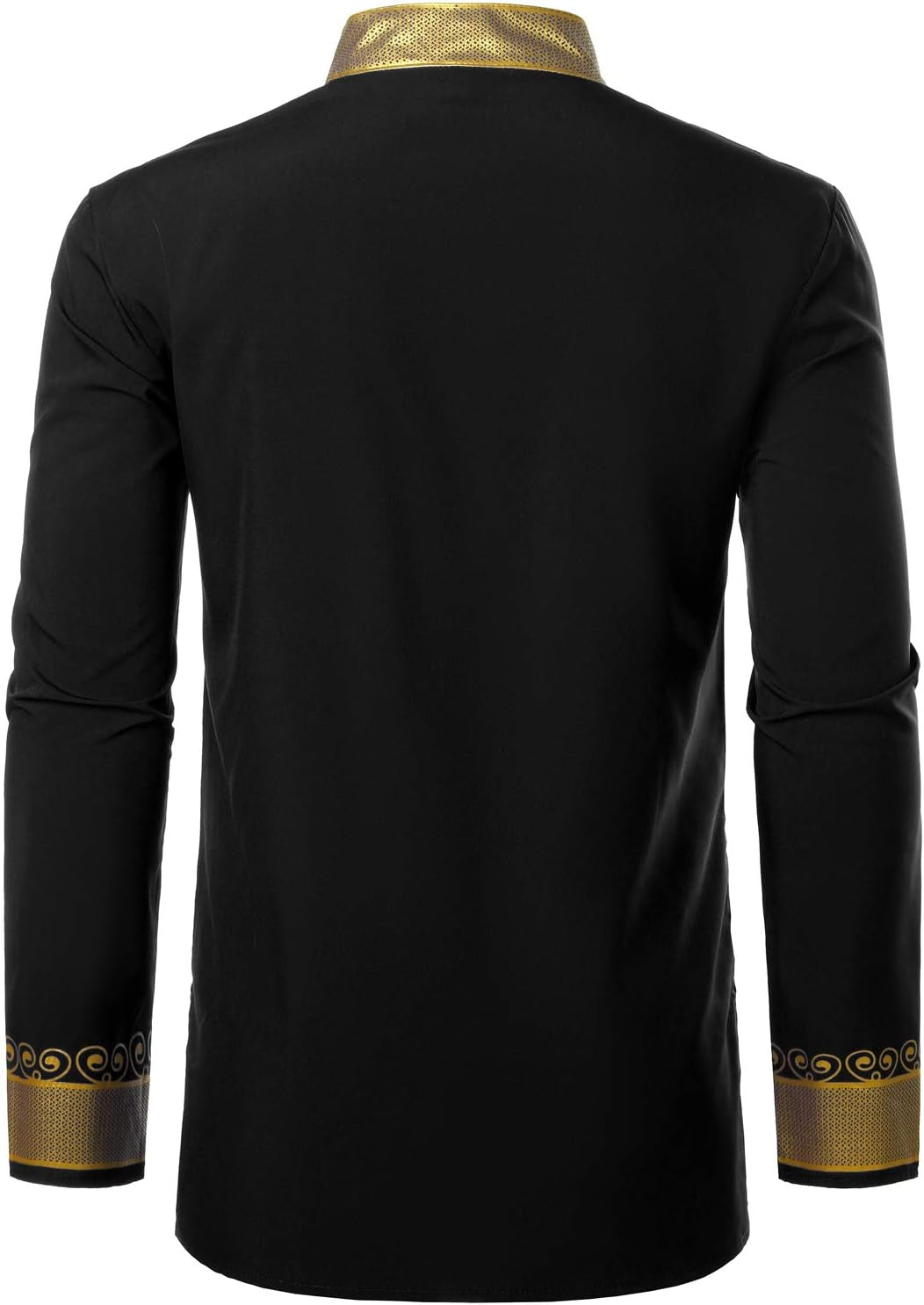 Men'S African Dashiki Luxury Metallic Gold Printed Mandarin Collar Shirt