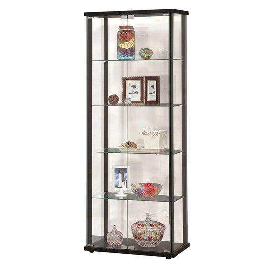 Delphinium 5-Shelf Glass Curio Cabinet Black and Clear