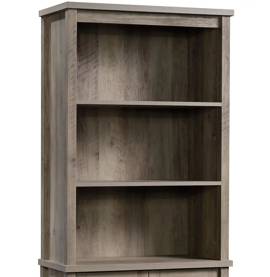 Modern Farmhouse 5 Shelf Library Bookcase with Doors, Rustic Gray Finish