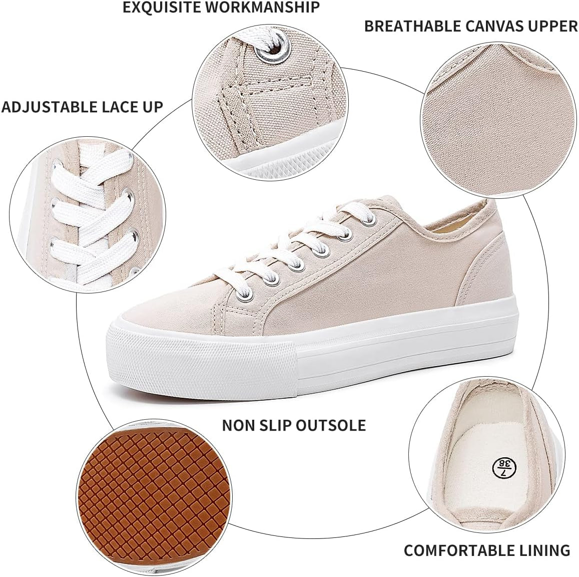 Women’S White Platform Sneakers Canvas Slip on Shoes Low Top Casual Sneakers Elastic Fashion Sneakers