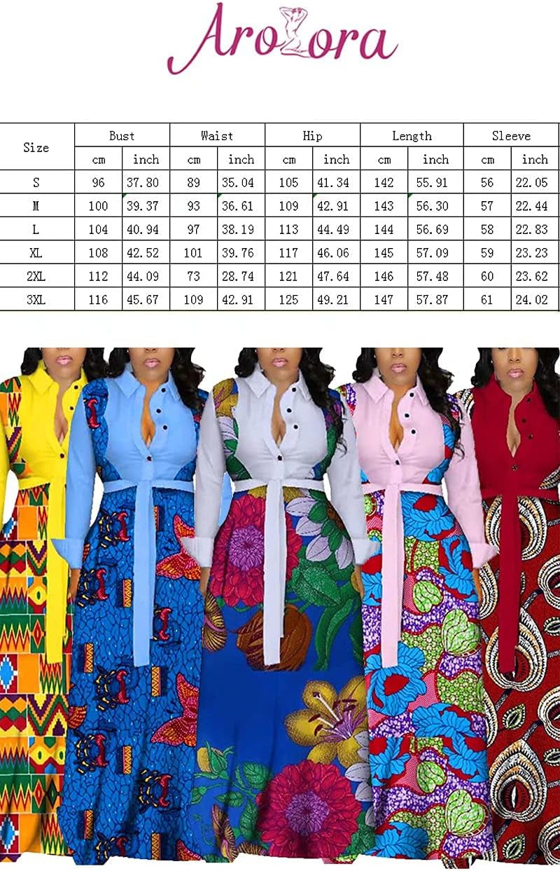 Women'S African Print Deep V Neck 3/4 Sleeve High Slit Dashiki Long Maxi Dress