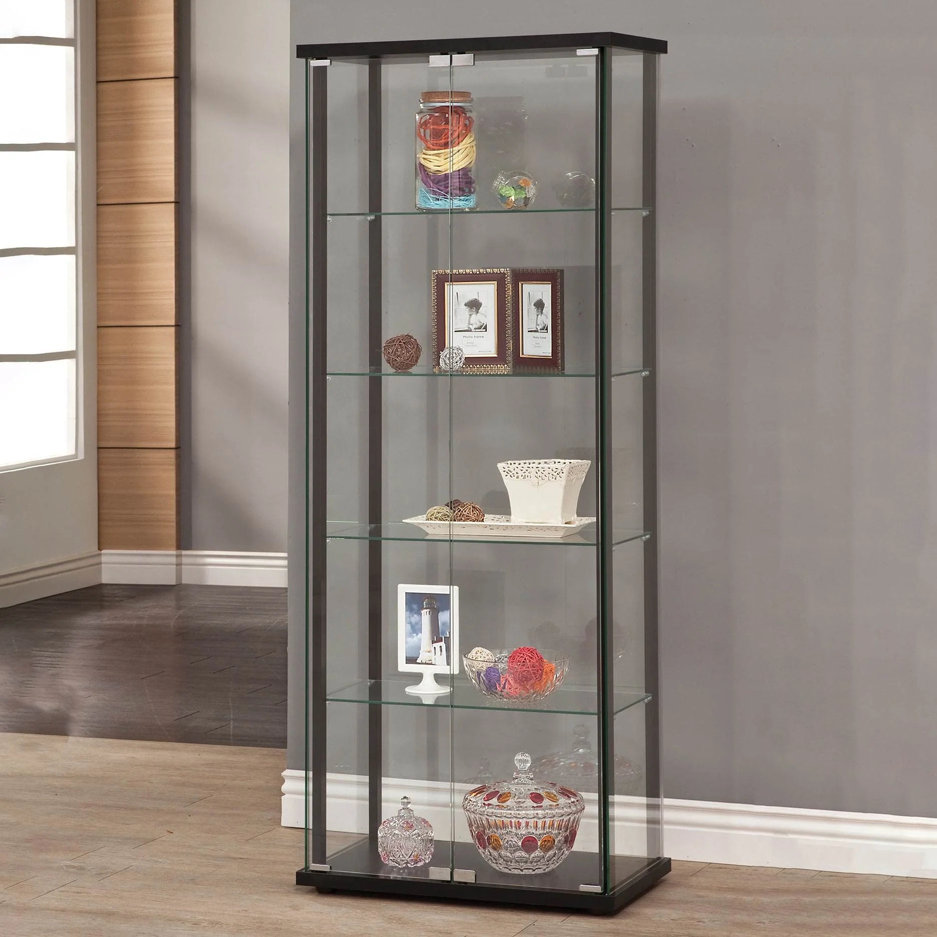 Delphinium 5-Shelf Glass Curio Cabinet Black and Clear