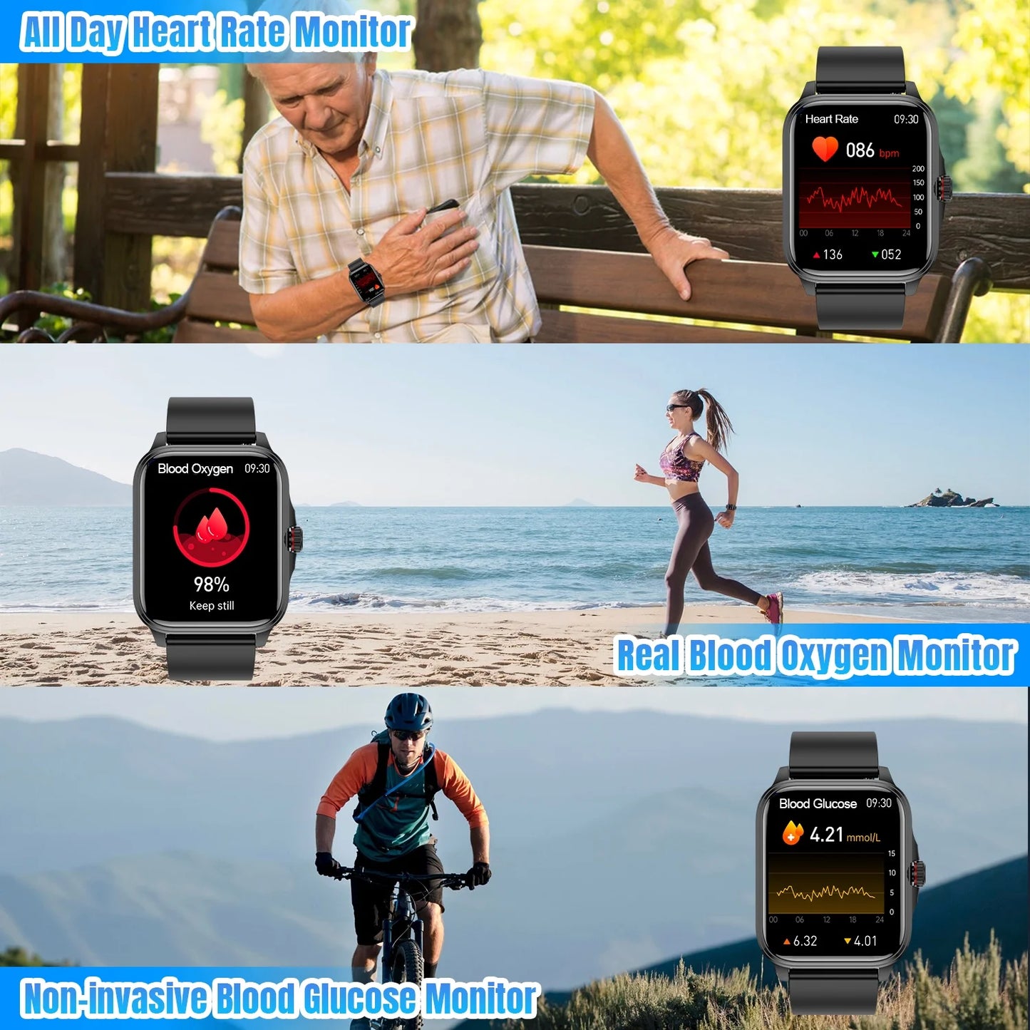 Smart Watch for Android Iphone 1.91" Full Touch HD Screen Sport Fitness Tracker Waterproof Smartwatches Wireless Bluetooth Call for Men Women (Black)