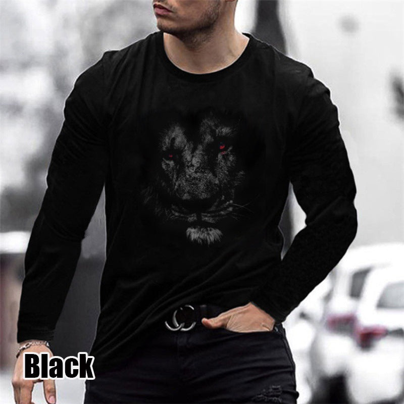 Fall New Loose Round Neck Lion Head Black Men