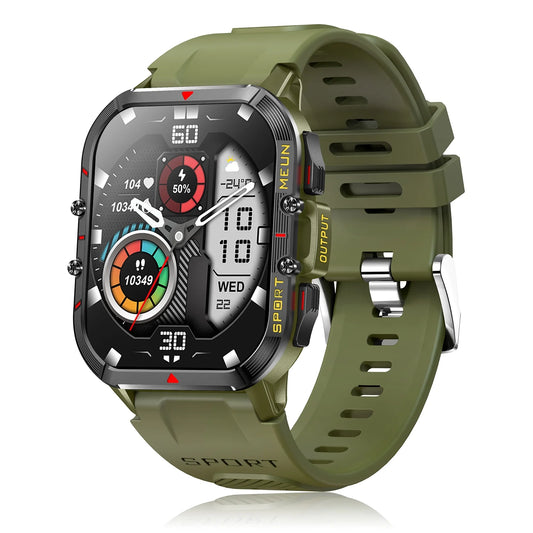 Sports Smart Watch for Men Women Outdoor Fitness Tracker with 100+ Sport Modes Bluetooth Call 1.96" Full Touch Smartwatches Waterproof for Android Iphone (Green)