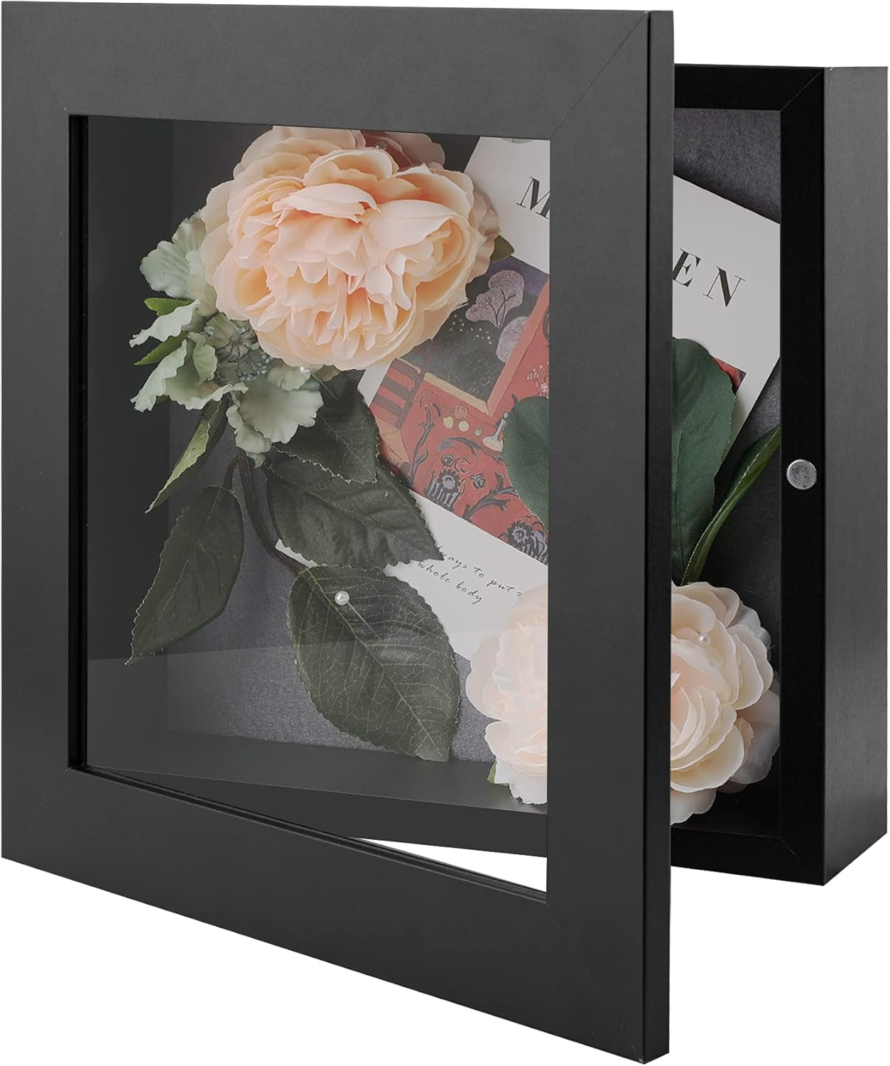 , 8X8 Shadow Box Frame Display Case, 2-Inch Depth, Great for Collages, Collections, Mementos, 6 Pins Included (Black, 1 Pack)