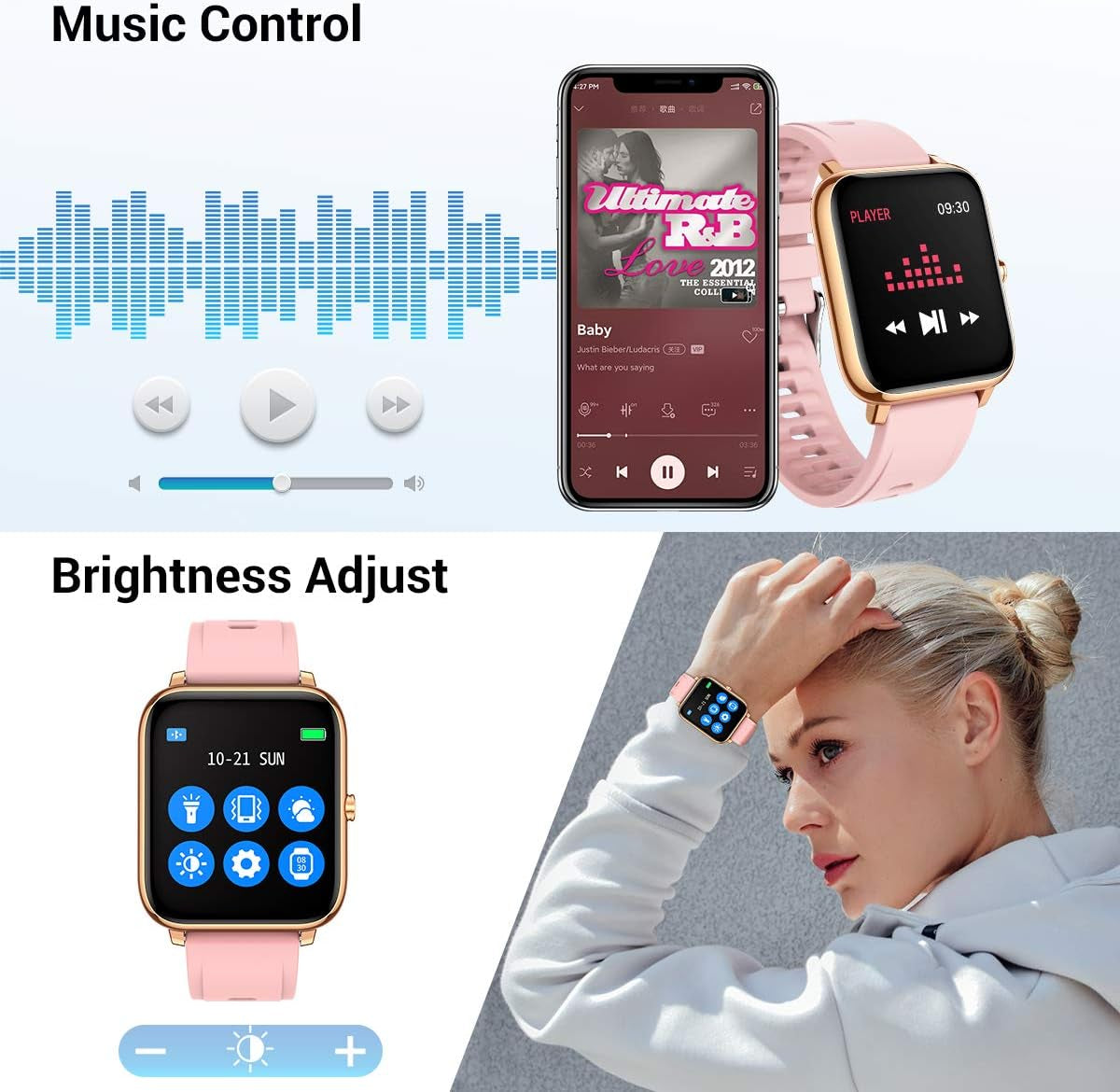 Smart Watch for Android Phones Ios Waterproof Smart Watches for Women Men Sports Digital Watch Fitness Tracker Heart Rate Blood Oxygen Sleep Monitor Touch Screen Compatible Samsung Iphone