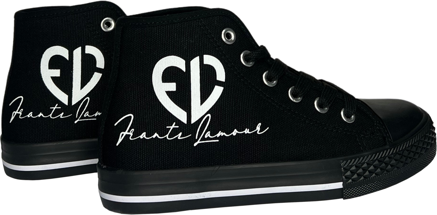 Frantz Lamour Signature Classic Women's High Top Canvas Lace Up Casual Walking Shoes - Black & White