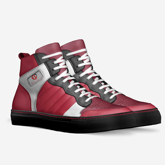 Haiti Retro Basketball By Frantz Lamour - Women's High Top Genuine Leather Lace Up Shoes - Black & Red